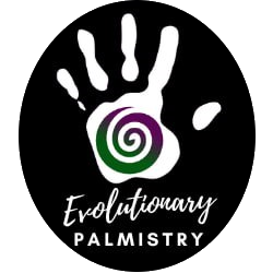 Evolutionary Palmistry logo - palm print with purple and green spiral